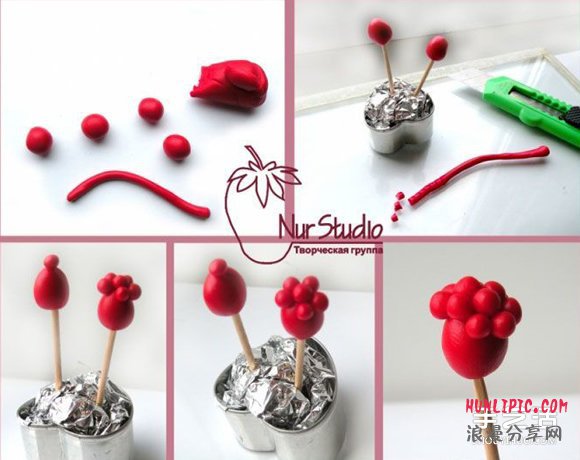 超轻粘土制作可爱山莓的方法 非常简单容易学 -  www.shouyihuo.com