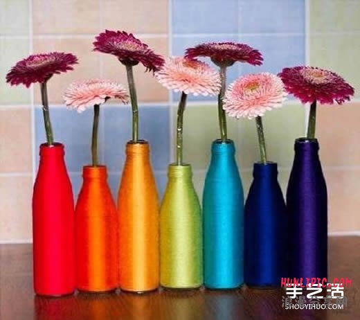 废弃玻璃瓶绕线DIY制作漂亮花瓶的方法步骤 -  www.shouyihuo.com